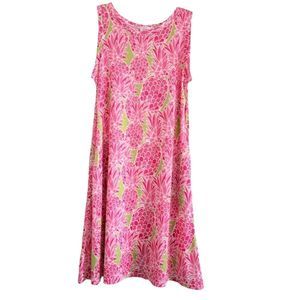 TOP IT OFF  Pink Pineapple Pattern Sleeveless Summer Dress with Pockets